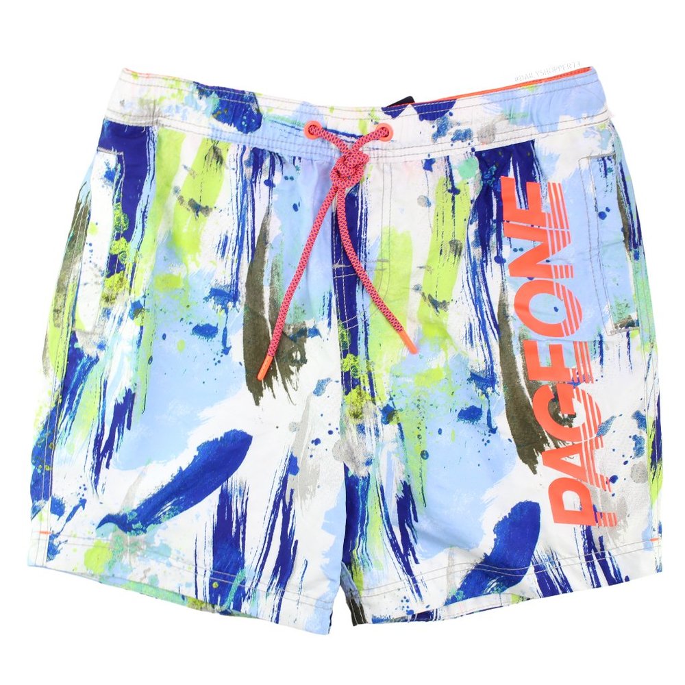 Page One Men's Vibrant Paint Splash Swim Trunks